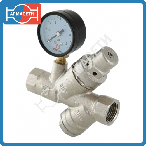 Клапан подпиточный 1/2" с фильтром механической очистки и манометром, Valtec VT.515.N.04